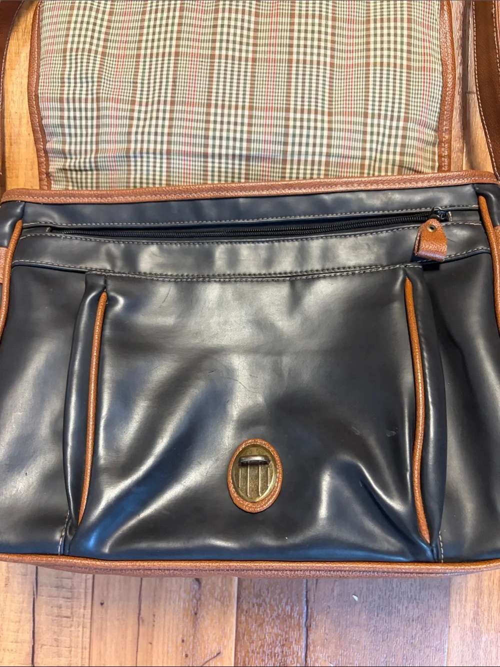 Overland Outfitters Vintage  Black Messenger Bag with Brown Leather Trim